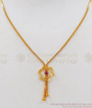 Single AD Pink Stone Short Gold Pendant Chain SMDR590