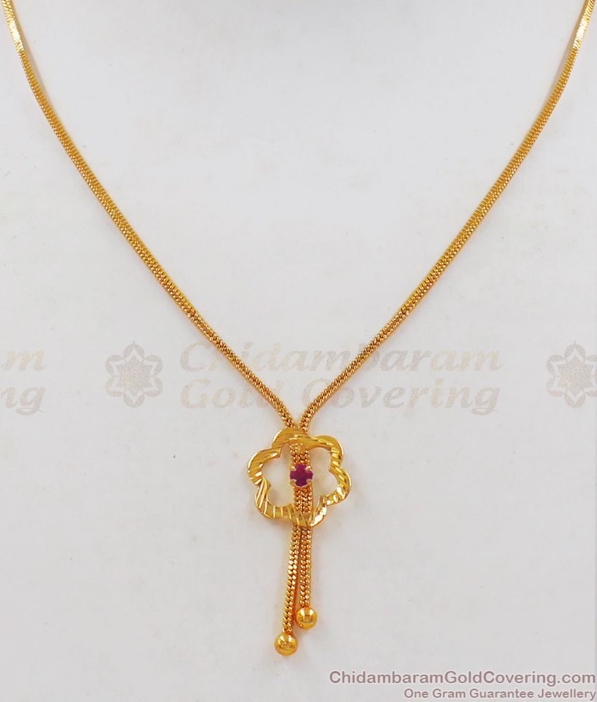 Single AD Pink Stone Short Gold Pendant Chain SMDR590