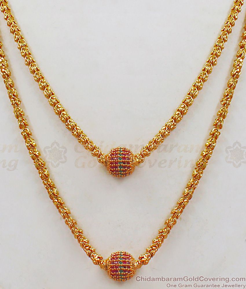 Double Layer Ball Chain Model Gold AD Stone Pendant SMDR593