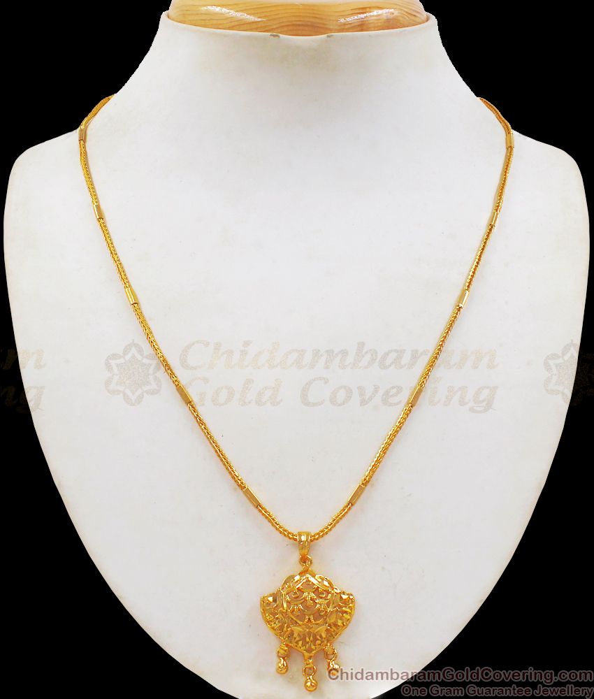 Trendy One Gram Gold Dollar Pendant Short Chain For Daily Use SMDR604