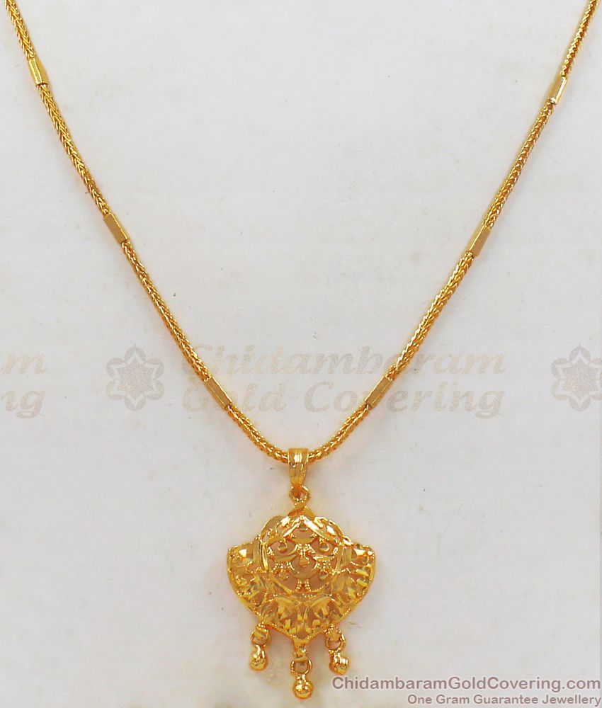 Trendy One Gram Gold Dollar Pendant Short Chain For Daily Use SMDR604