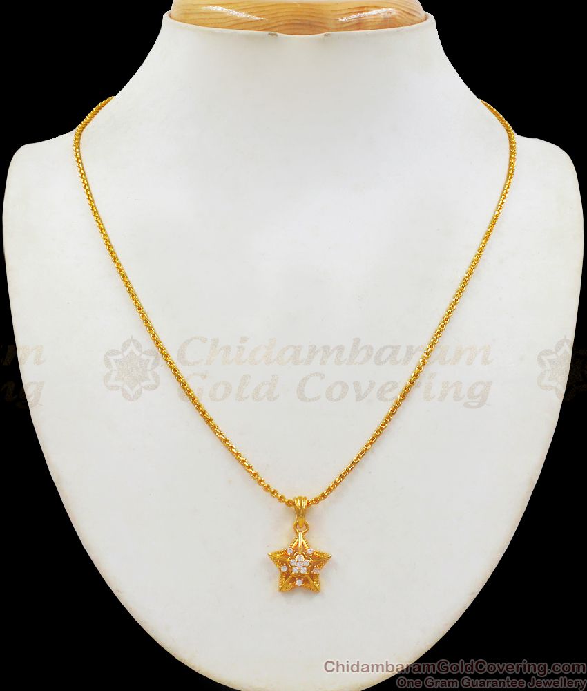 AD White Stone Star Pendant Chain Model Short Chain For Ladies SMDR621