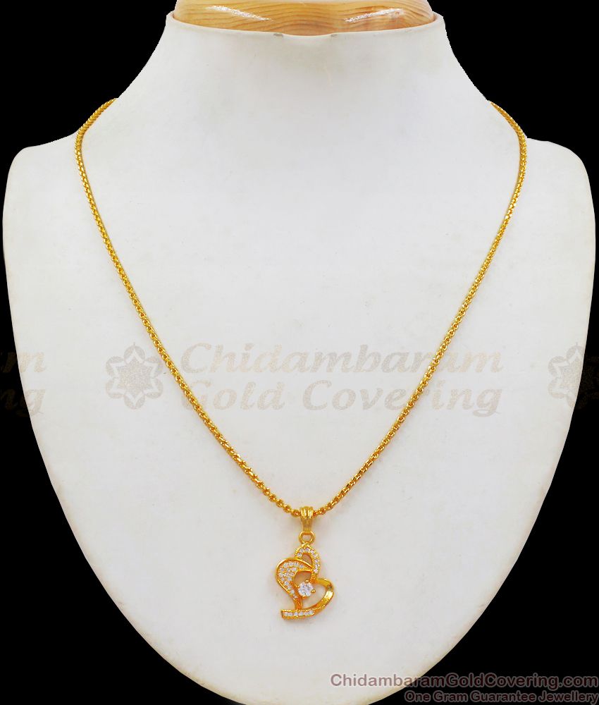 Valentine Double Heart Beat Diamond Pendant Gold Short Chain Collections SMDR629