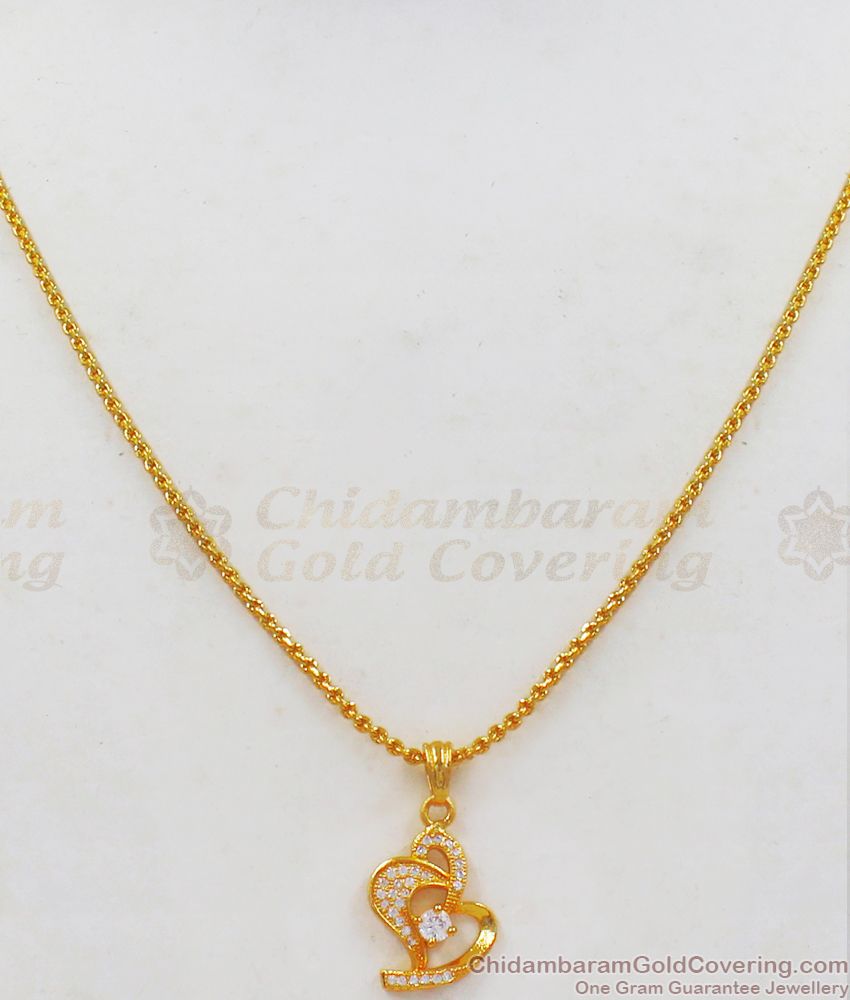Valentine Double Heart Beat Diamond Pendant Gold Short Chain Collections SMDR629