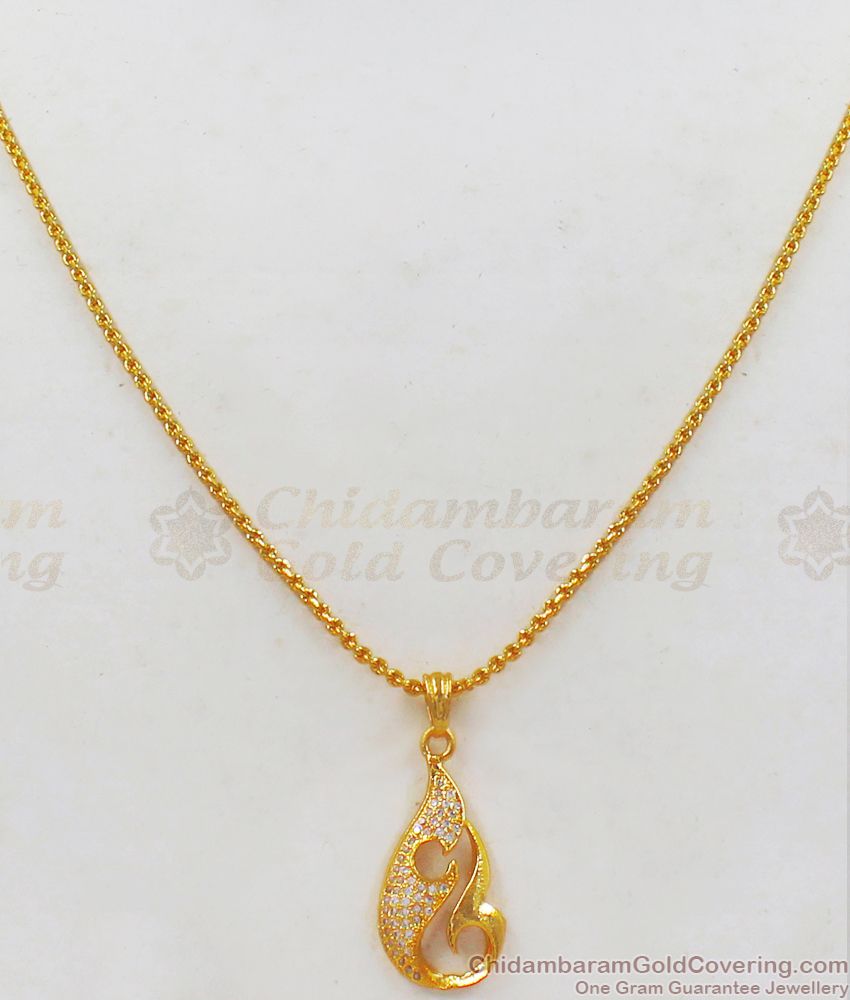 Sparkling White Diamond Flame Pendant Gold Chain Collections SMDR631