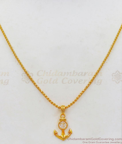 Single Solitaire Diamond Anchor Pendant Designs Gold Chain Collections  SMDR632