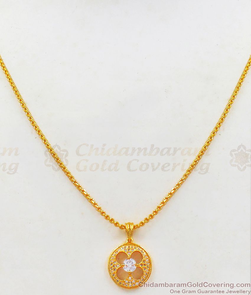 Round Flower Diamond Pendant With Short Chain Gold Plated Collections SMDR634