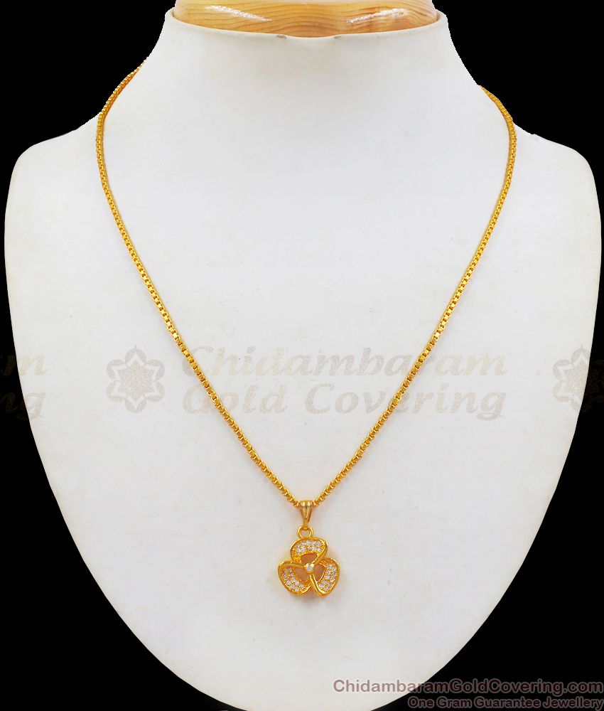 One Gram Gold Stone Pendant Collections Short Chain For Girls SMDR636