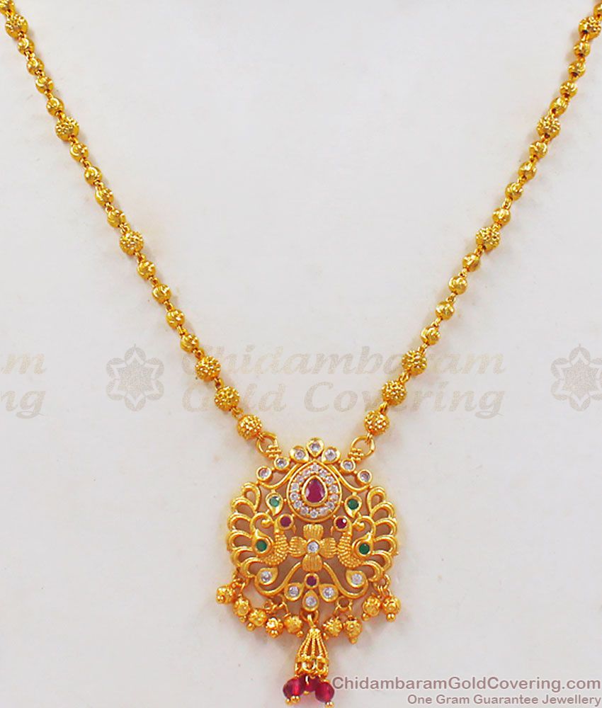 One Gram Gold Peacock Pendent Short Chain Collections SMDR657