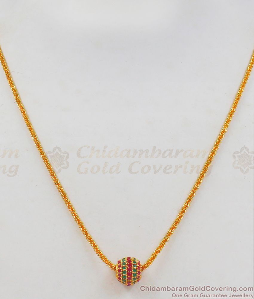 Ruby Emerald Stone Ball Gold Small Pedant Chain SMDR669