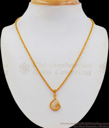 Peacock Design AD White Stone Gold Small Pendant Chain SMDR670