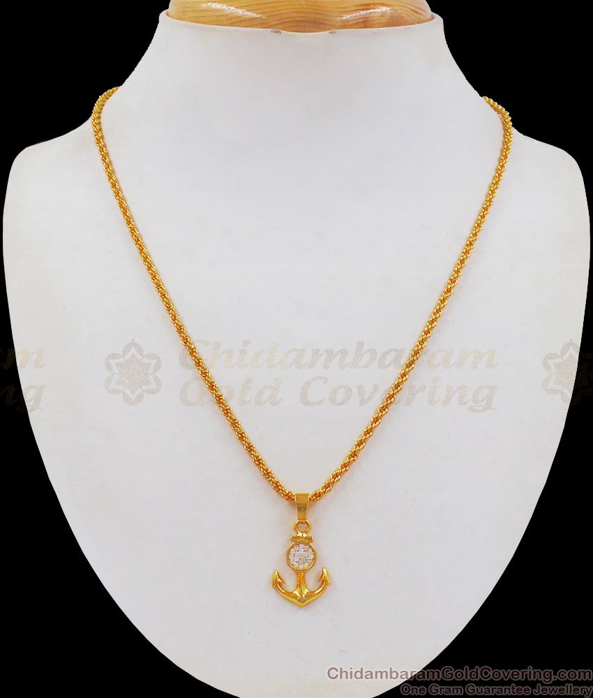 Tiny Anchor AD White Gold Small Pendant Chain SMDR672