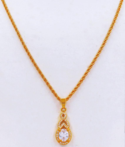 Stylish 1 Gram Gold AD White Gold Small Pendant Chain SMDR673