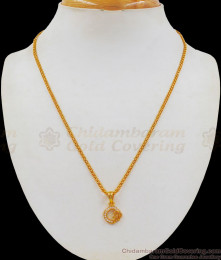 Gold Leaf AD White Stone Pendant Gold Short Chain SMDR677
