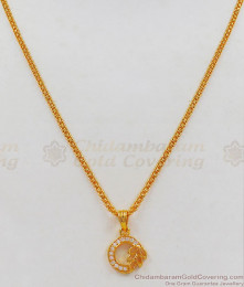 Gold Leaf AD White Stone Pendant Gold Short Chain SMDR677