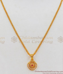 AD Ruby White Stone Pendant Gold Short Chain Shop Online SMDR679