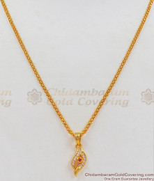 Ruby White Stone Small Pendant Gold Short Chain Daily Wear SMDR680 Ruby White Stone Small Pendant Gold Short Chain Daily Wear SMDR680