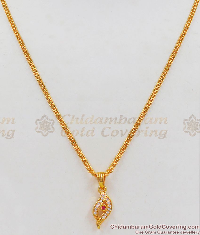 Ruby White Stone Small Pendant Gold Short Chain Daily Wear SMDR680