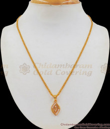 AD White Stone Small Pendant Gold Short Chain Daily Wear SMDR681