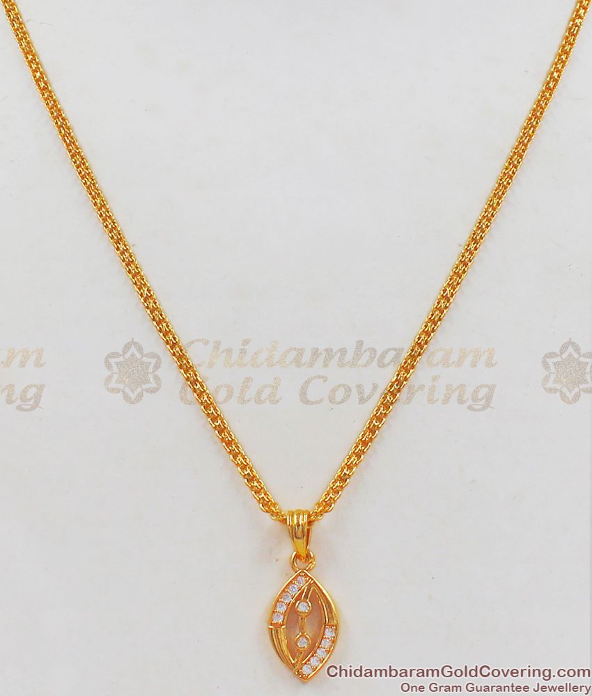 AD White Stone Small Pendant Gold Short Chain Daily Wear SMDR681 AD White Stone Small Pendant Gold Short Chain Daily Wear SMDR681