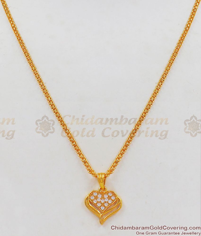 Beautiful Heartin Design AD White Stone Small Pendant Chain SMDR682