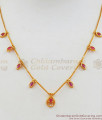 Leaf Pattern Ruby White Stone Small Pendant Gold Short Chain SMDR683 Leaf Pattern Ruby White Stone Small Pendant Gold Short Chain SMDR683