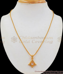 Pyramid Design AD White Stone Small Pendant Gold Short Chain SMDR687