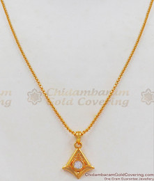 Pyramid Design AD White Stone Small Pendant Gold Short Chain SMDR687