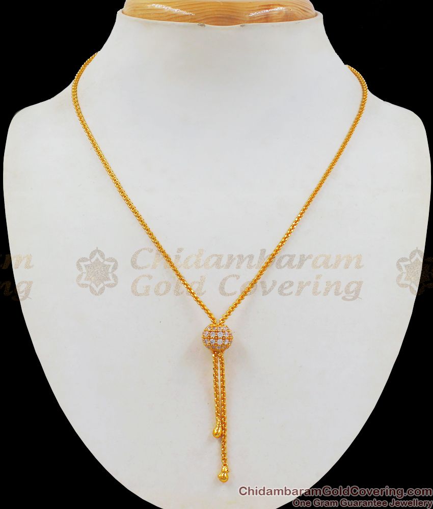 AD White Stone Ball Pendant Gold Short Chain SMDR689 AD White Stone Ball Pendant Gold Short Chain SMDR689