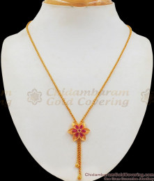 Fantastic Flower Design Ruby Stone Small Pendant Gold Chain SMDR691