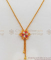 Triple Color Stone Flower Design Small Pendant Gold Short Chain SMDR692