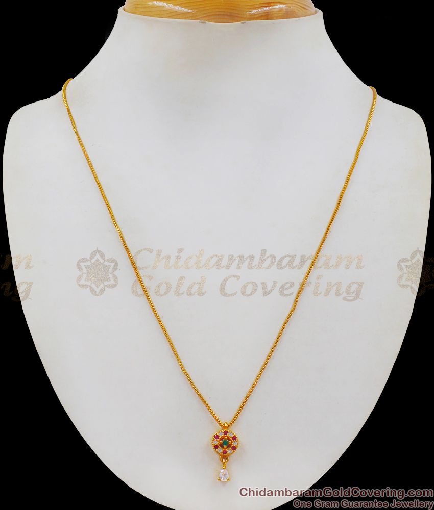 Multi Color Stone Small Pendant Gold Short Chain SMDR695