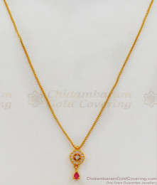Ruby White Stone Small Pendant Gold Short Chain SMDR697 Ruby White Stone Small Pendant Gold Short Chain SMDR697