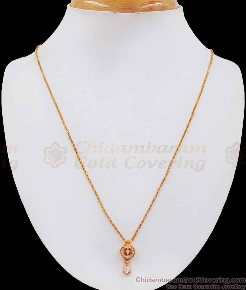 White Cz Stone Gold Plated Pendant With Chain Shop Online SMDR698
