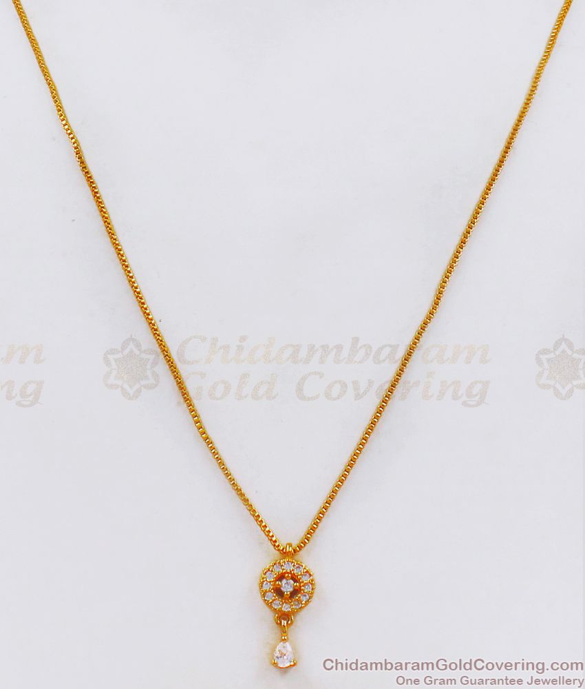 White Cz Stone Gold Plated Pendant With Chain Shop Online SMDR698