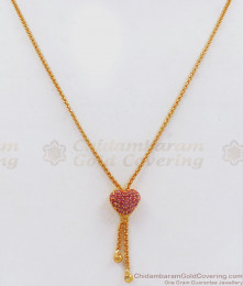 One Gram Gold Short Chain Ruby Stone Heart Design Pendant SMDR699 One Gram Gold Short Chain Ruby Stone Heart Design Pendant SMDR699