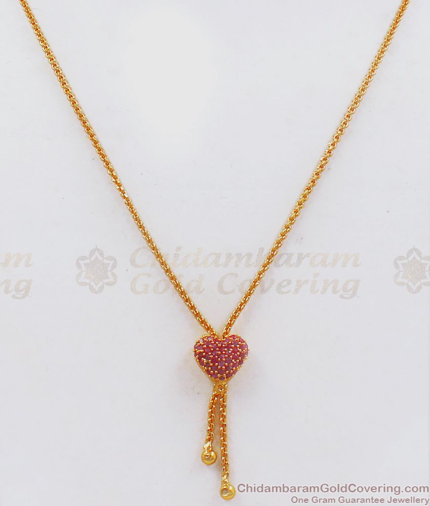 One Gram Gold Short Chain Ruby Stone Heart Design Pendant SMDR699