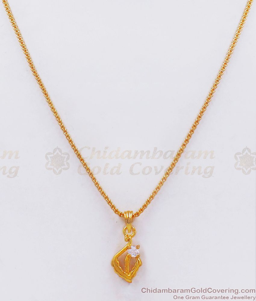 Pure Gold Tone Small Flower Pendant With Chain White Stone SMDR701