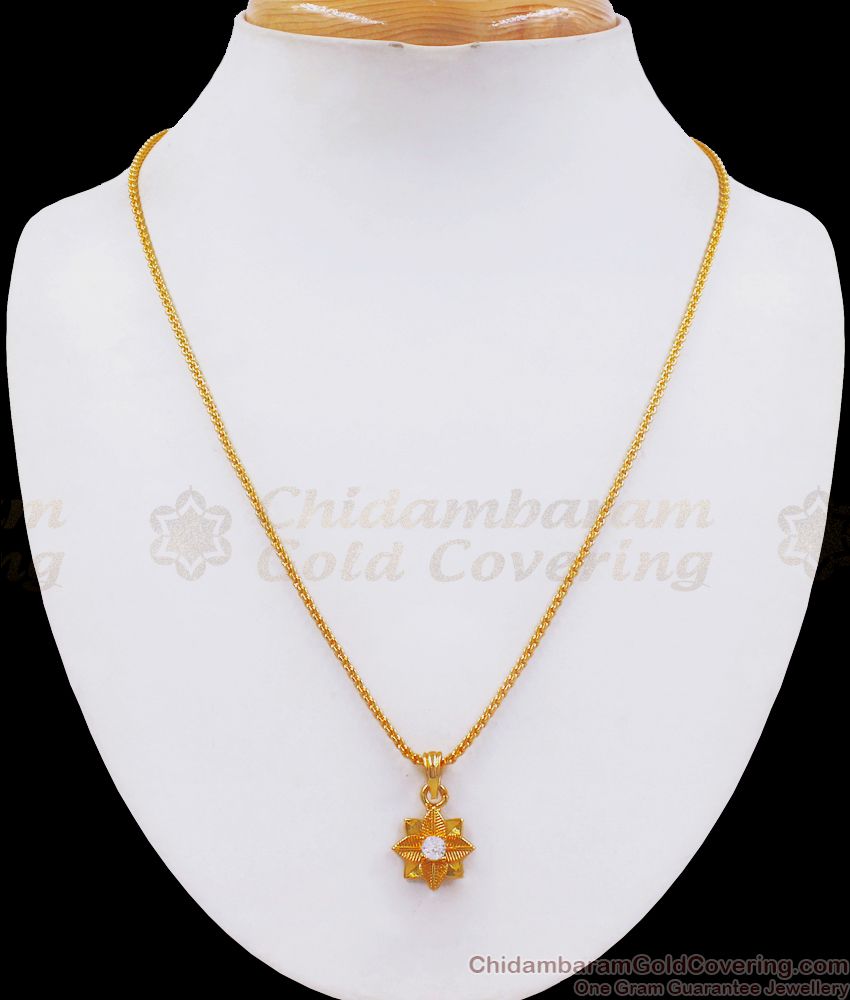 1 Gram Gold Pendant With Chain Star Design White Stone SMDR702 1 Gram Gold Pendant With Chain Star Design White Stone SMDR702