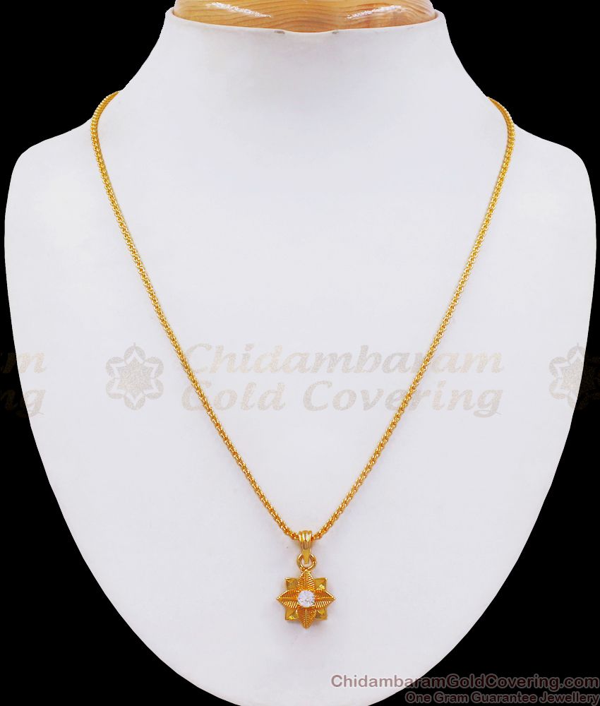 1 Gram Gold Pendant With Chain Star Design White Stone SMDR702