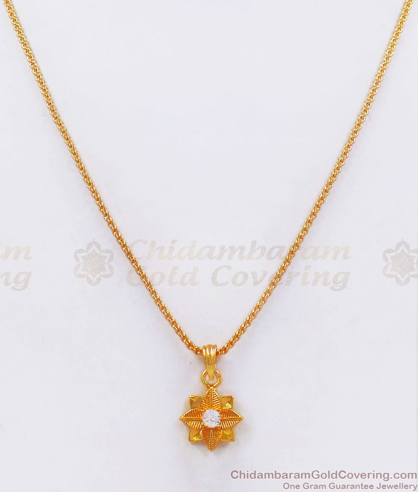 1 Gram Gold Pendant With Chain Star Design White Stone SMDR702