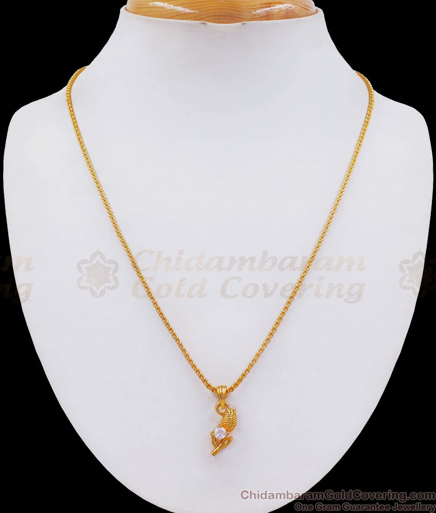 Floral Gold Plated Pendant White Stone With Chain SMDR704