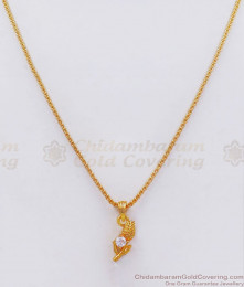 Floral Gold Plated Pendant White Stone With Chain SMDR704 Floral Gold Plated Pendant White Stone With Chain SMDR704