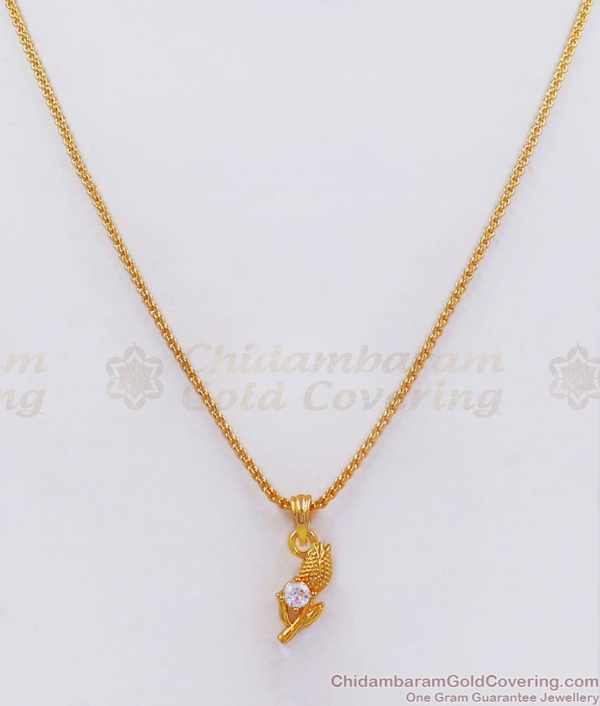 Floral Gold Plated Pendant White Stone With Chain SMDR704