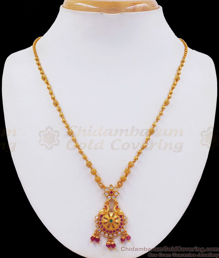 Traditional One Gram Gold Pendant Chain Multi Stone SMDR707
