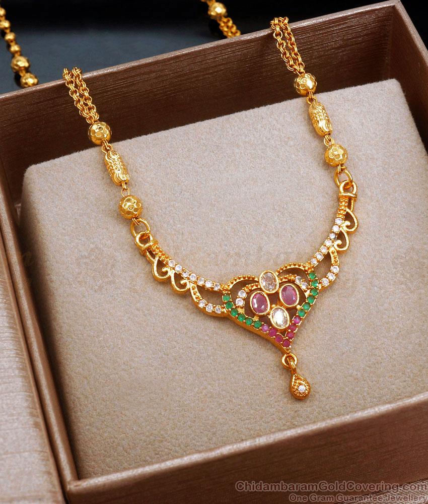 Attractive 2 Line Kemp Stone Gold Pendant Chain Shop Online SMDR710