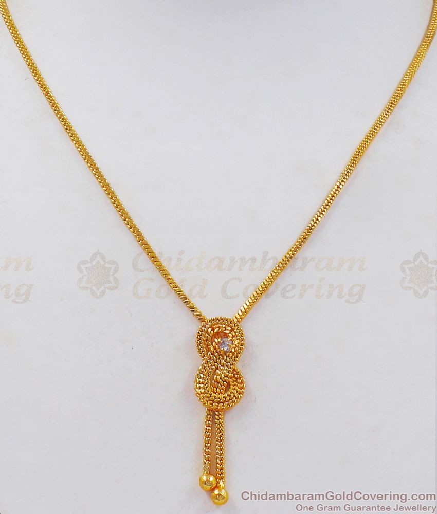 Daily Wear Gold Chain Pendant Single White Stone SMDR714