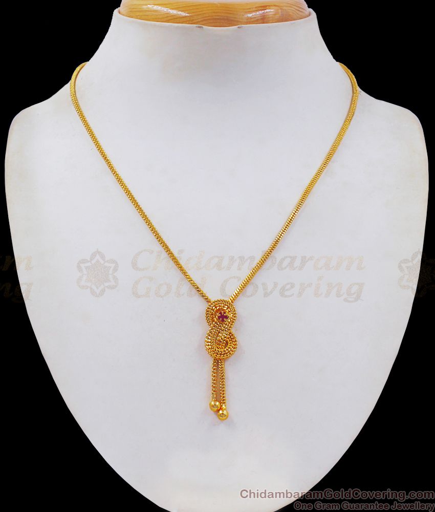 Daily Wear One Gram Gold Chain Pendant Ruby Stone SMDR715