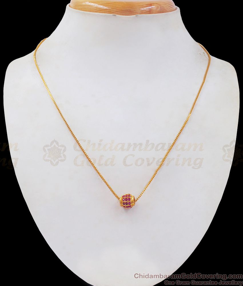 Simple Ruby Stone Single Round Pendant Gold Chain SMDR716