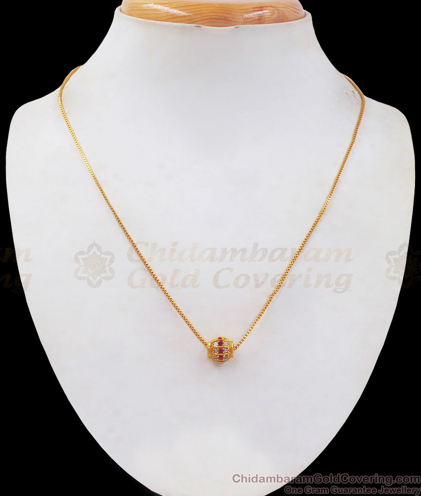 Daily Wear Ruby White Stone Round Pendant Gold Chain SMDR717
